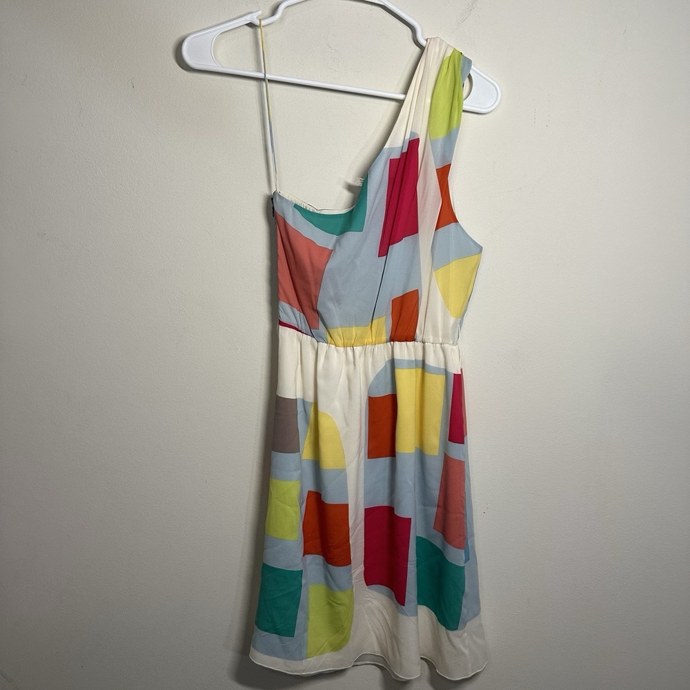 ALICE + OLIVIA Dress Color‎ Block ONE-SHOULDER FLOWY SILK CHIFFON MINI  XS ****